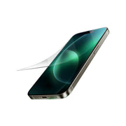 A smartphone with a green bubble-free glass protector applied to its screen.