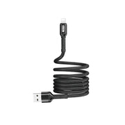 Black USB cable with spiral design on a white background