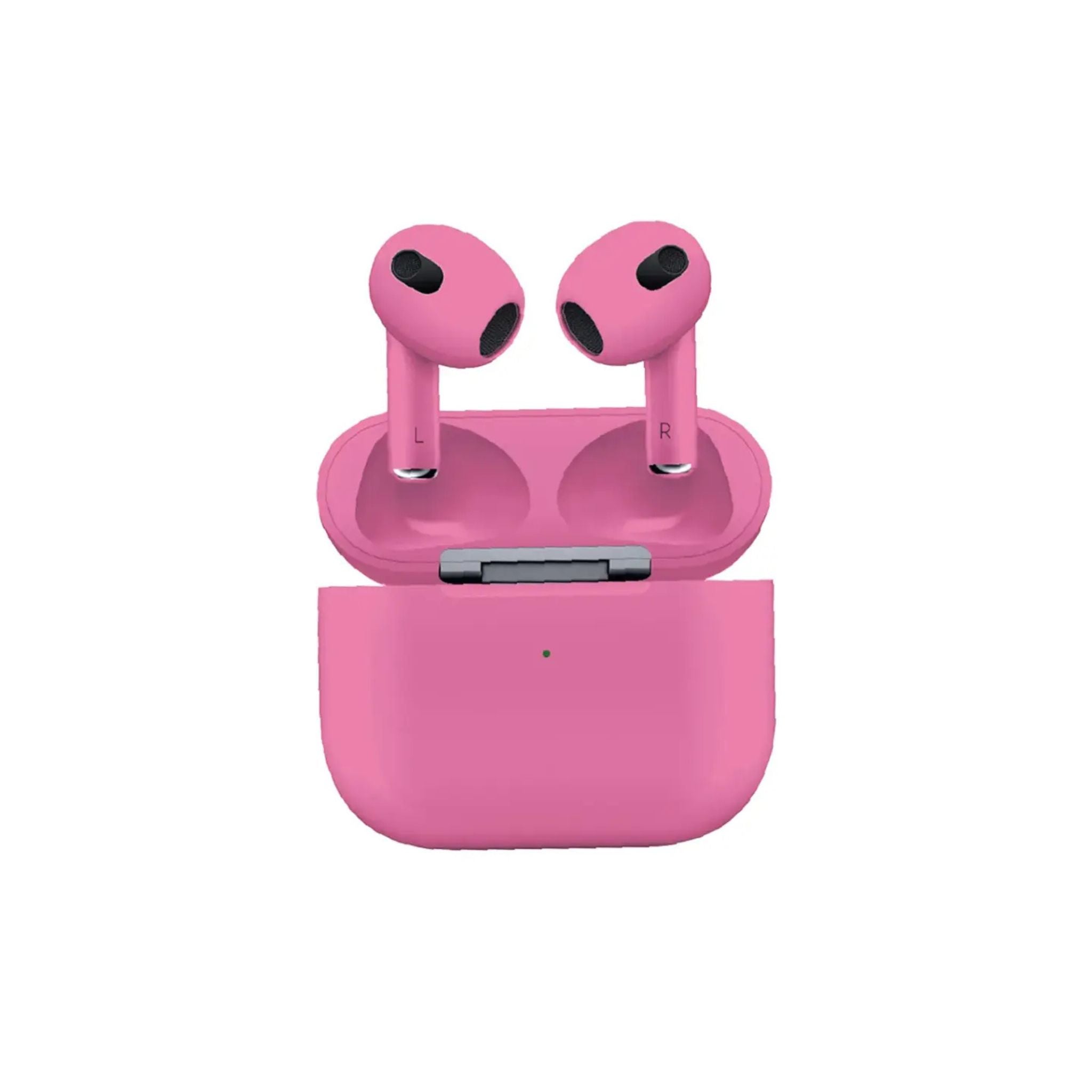 A pair of pink Porodo wireless earbuds with a charging case.