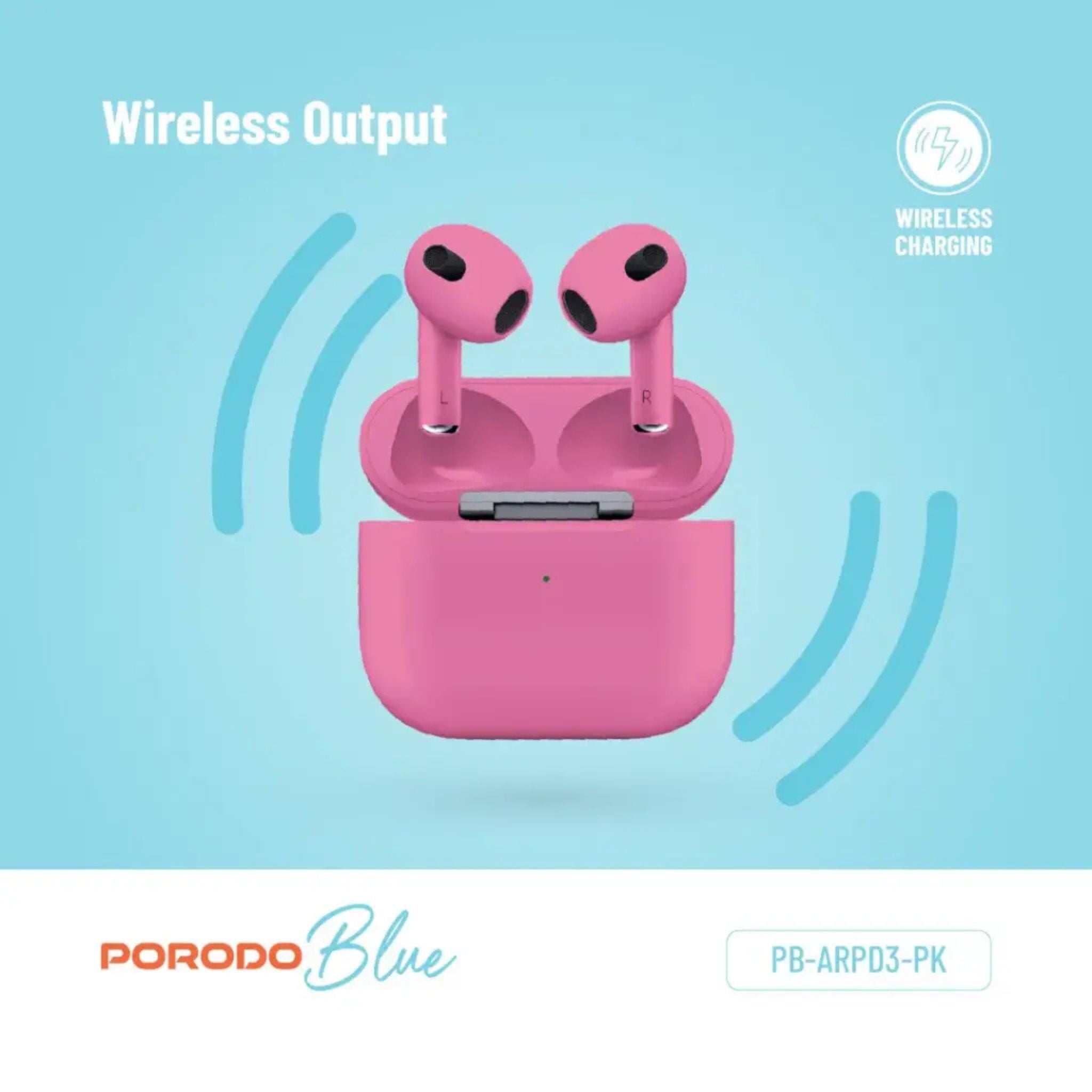 Porodo Blue Deep Bass Wireless Earbuds 3, 20 Hours Working Time, Type-C Charging Port, Environmental Noise Cancellation, Independent Earbuds, Touch Control - Pink