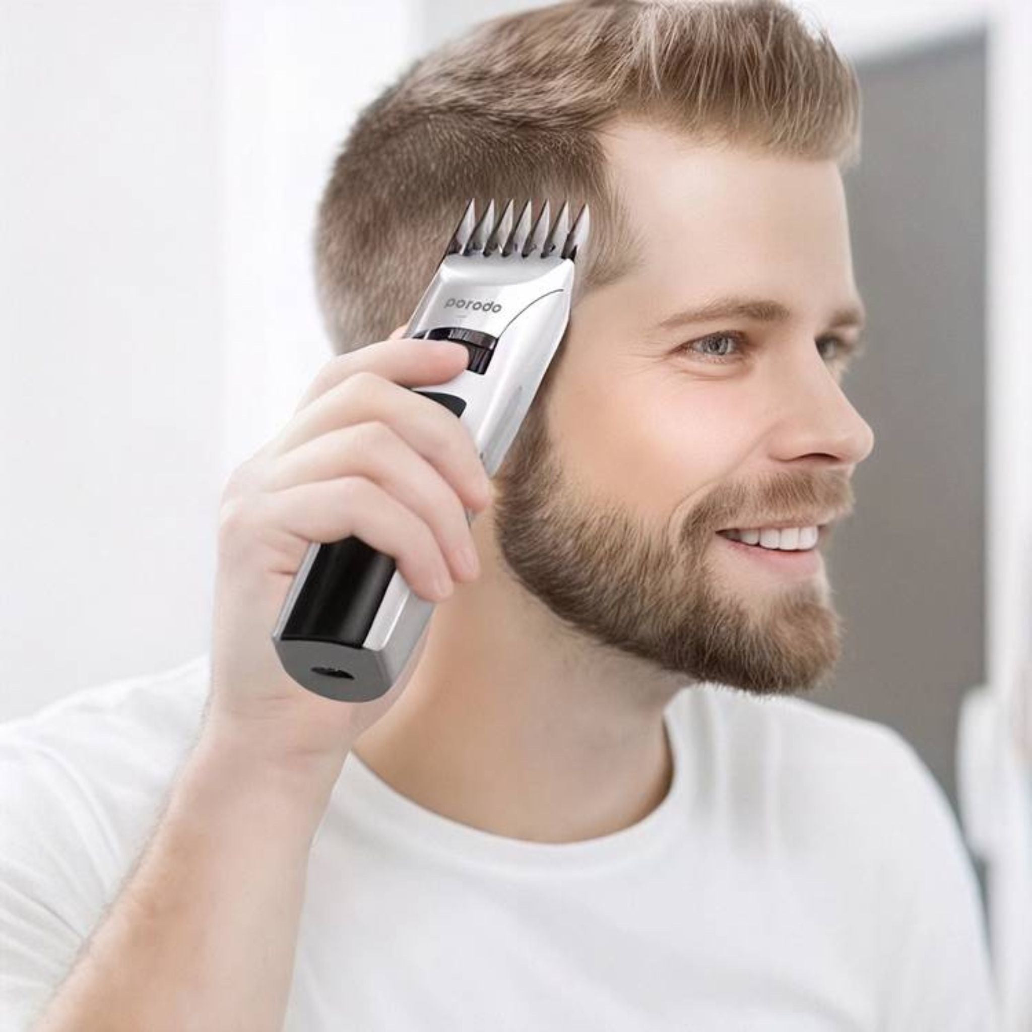 Porodo Lifestyle Cordless Hair Clipper with All-in-One Grooming Kit, 1200mAh Battery Capacity, Stainless Steel & Ceramic Blades Material, 90 Minutes Working Time, 120 Minutes Charging Time, Digital Display - Gray