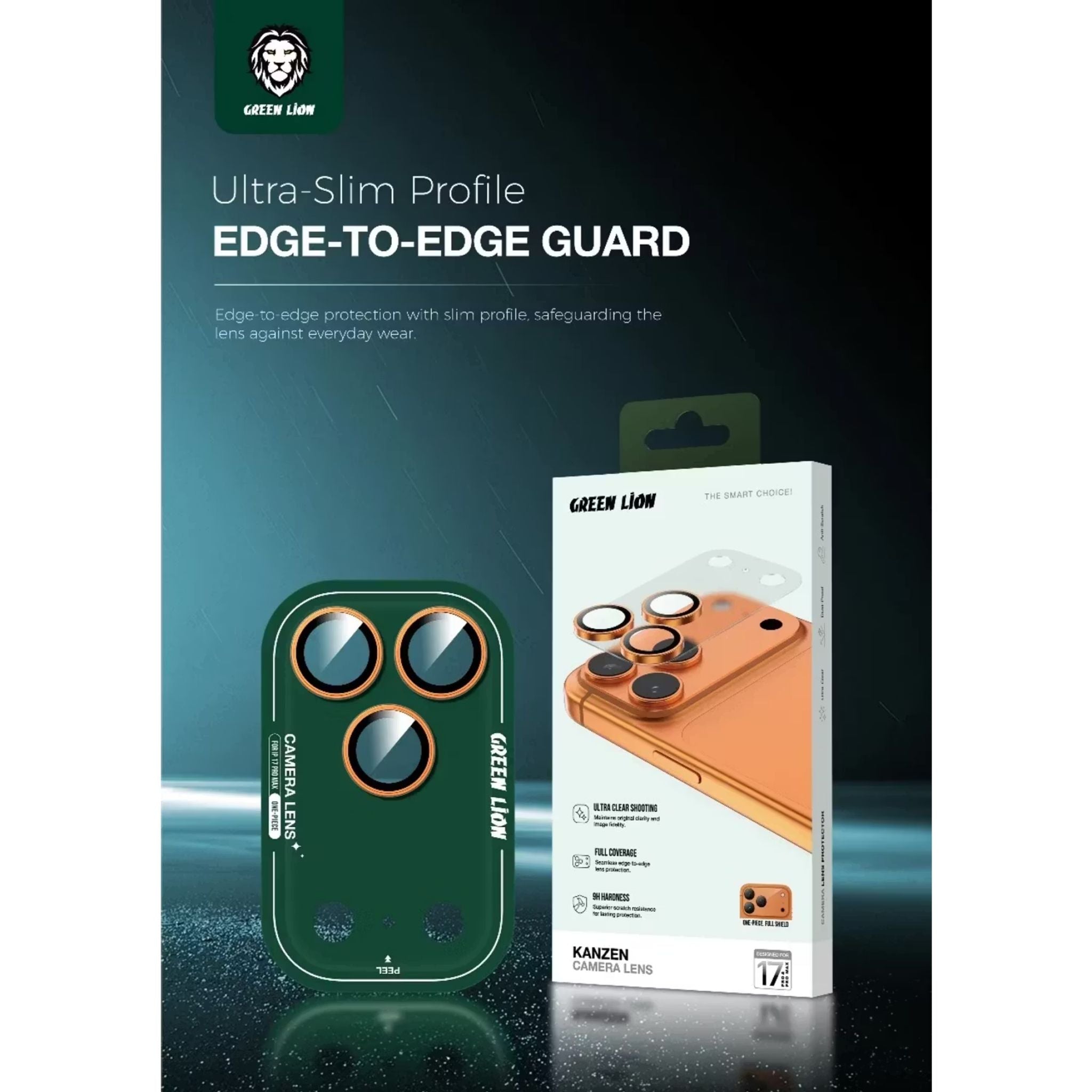 Green Lion Kanzen Camera Lens for iPhone 17 Pro, 9H Hardness, Easy to Apply, Anti Fingerprint, Bubble Free, Full Coverage, Ultra Clear Shooting, Impact Resistant, Ultra-Thin Base - Orange
