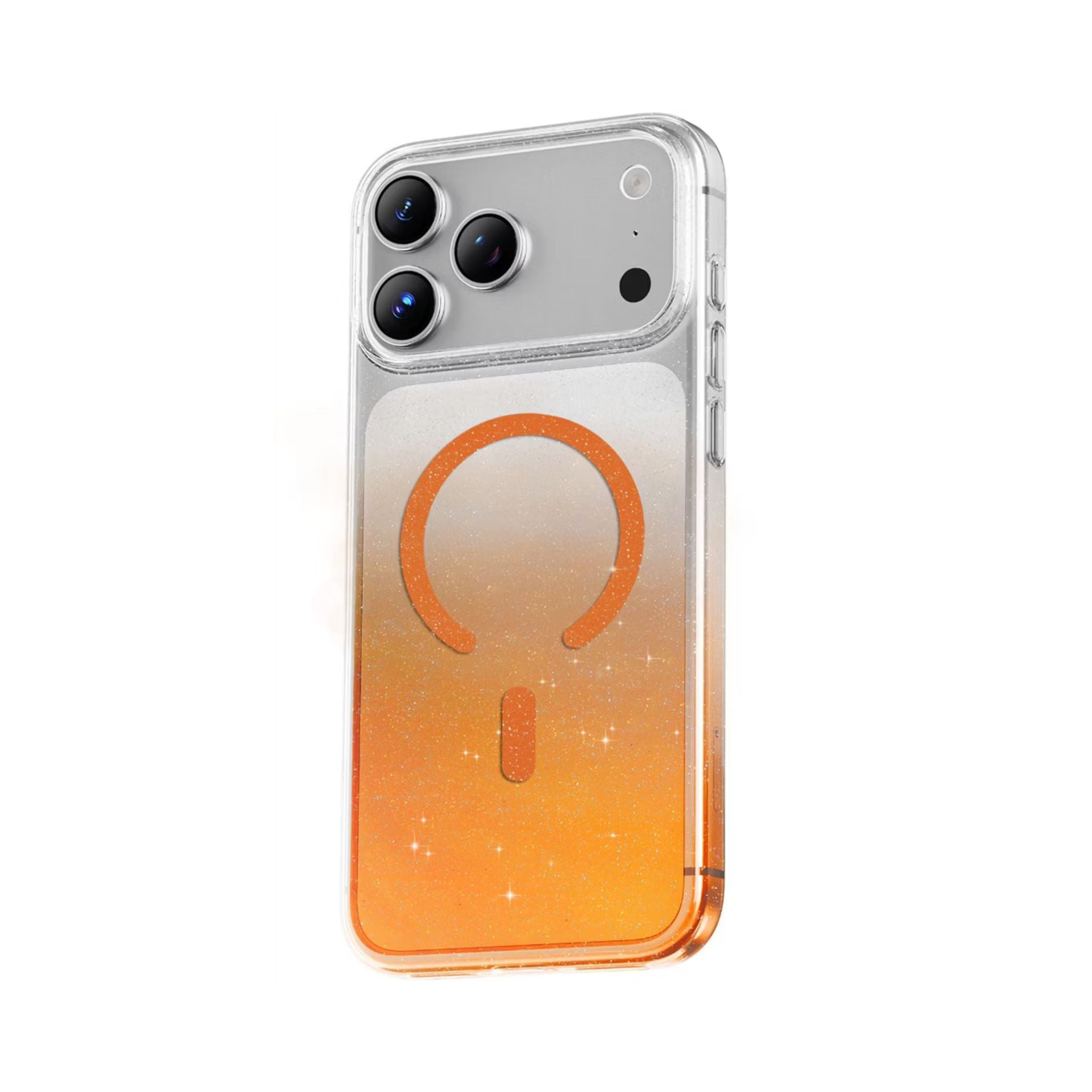 Phone case with gradient design and logo on a white background