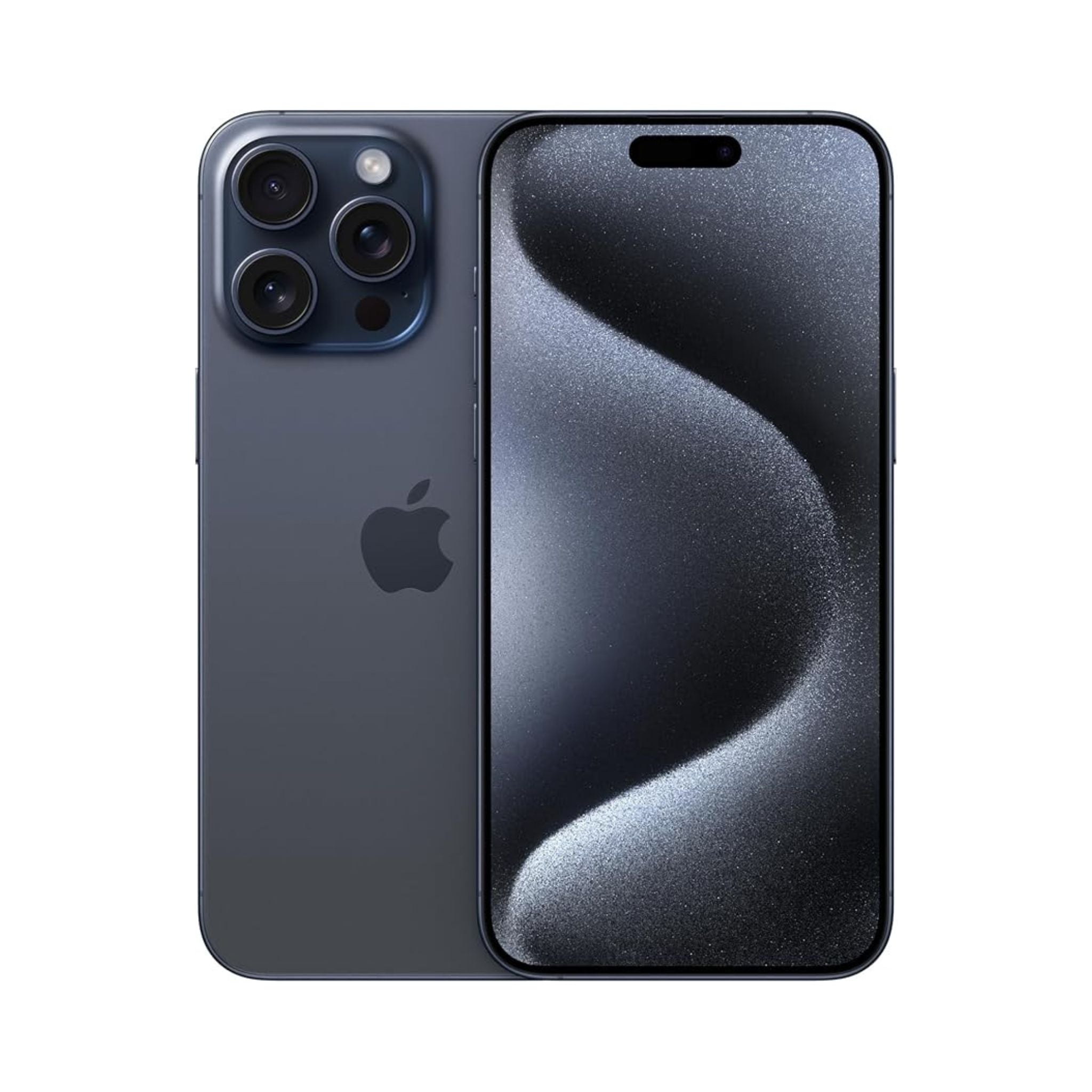 Black smartphone showing front and back on a white background