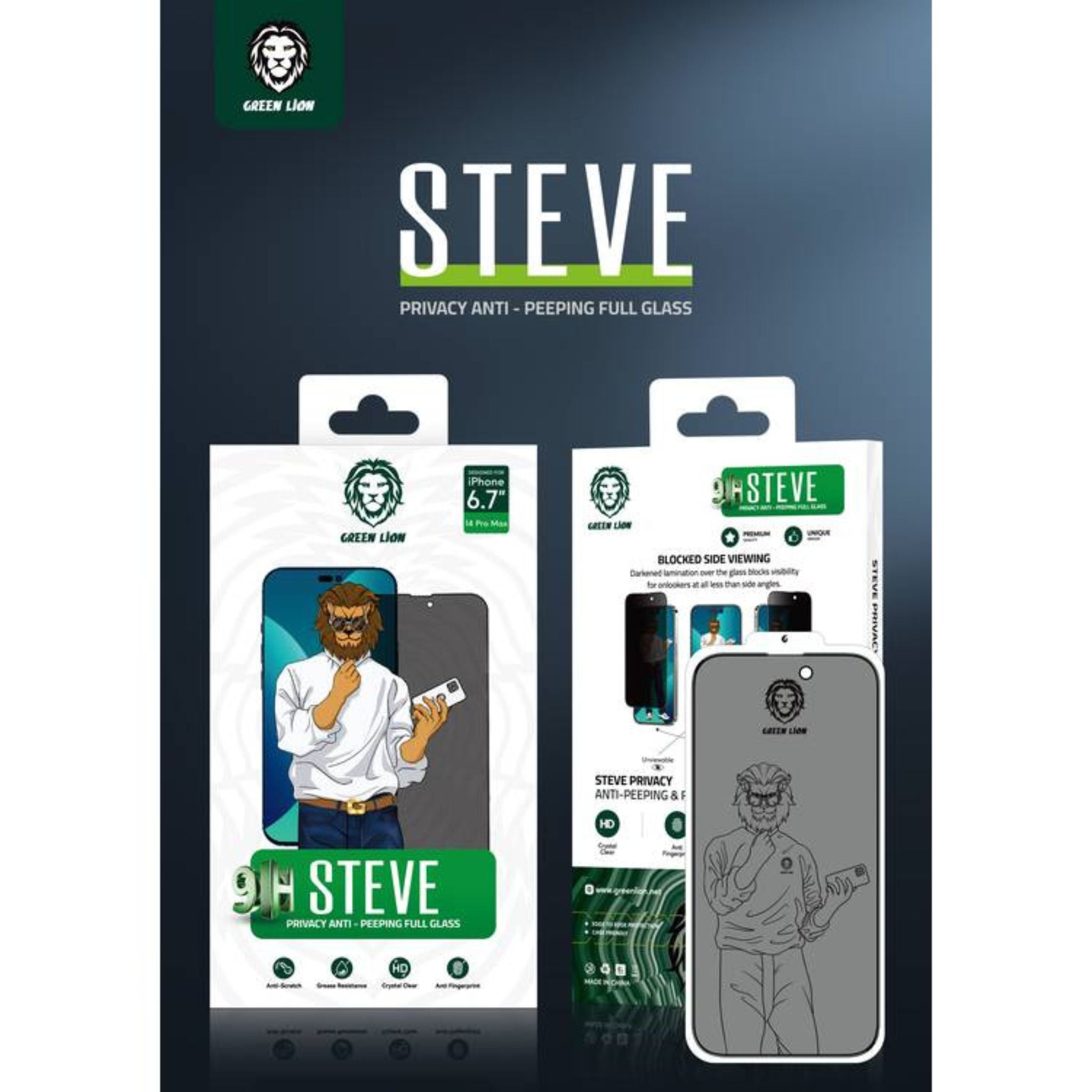 Green Lion 9H Steve Privacy Full Glass Screen Protector for iPhone 14 Pro ( 6.1" ) - Black