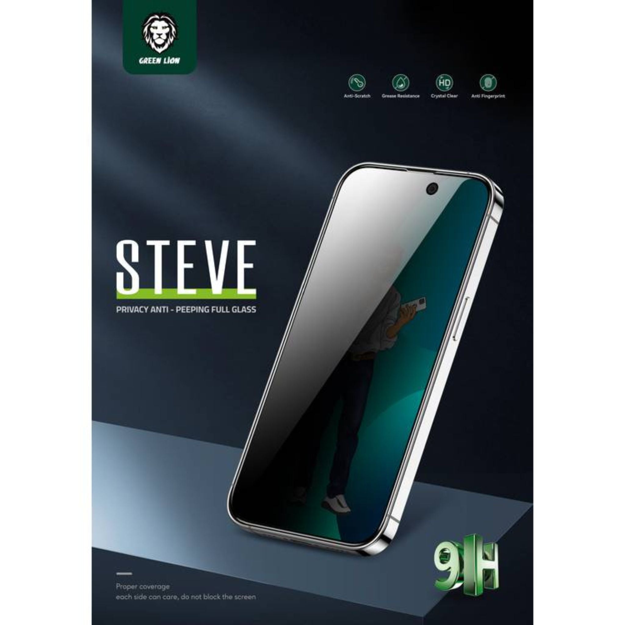 Green Lion 9H Steve Privacy Screen Protector for iPhone 14 Pro Max (6.7"), Anti Scratch, Anti Fingerprint, Highly Responsive - Black
