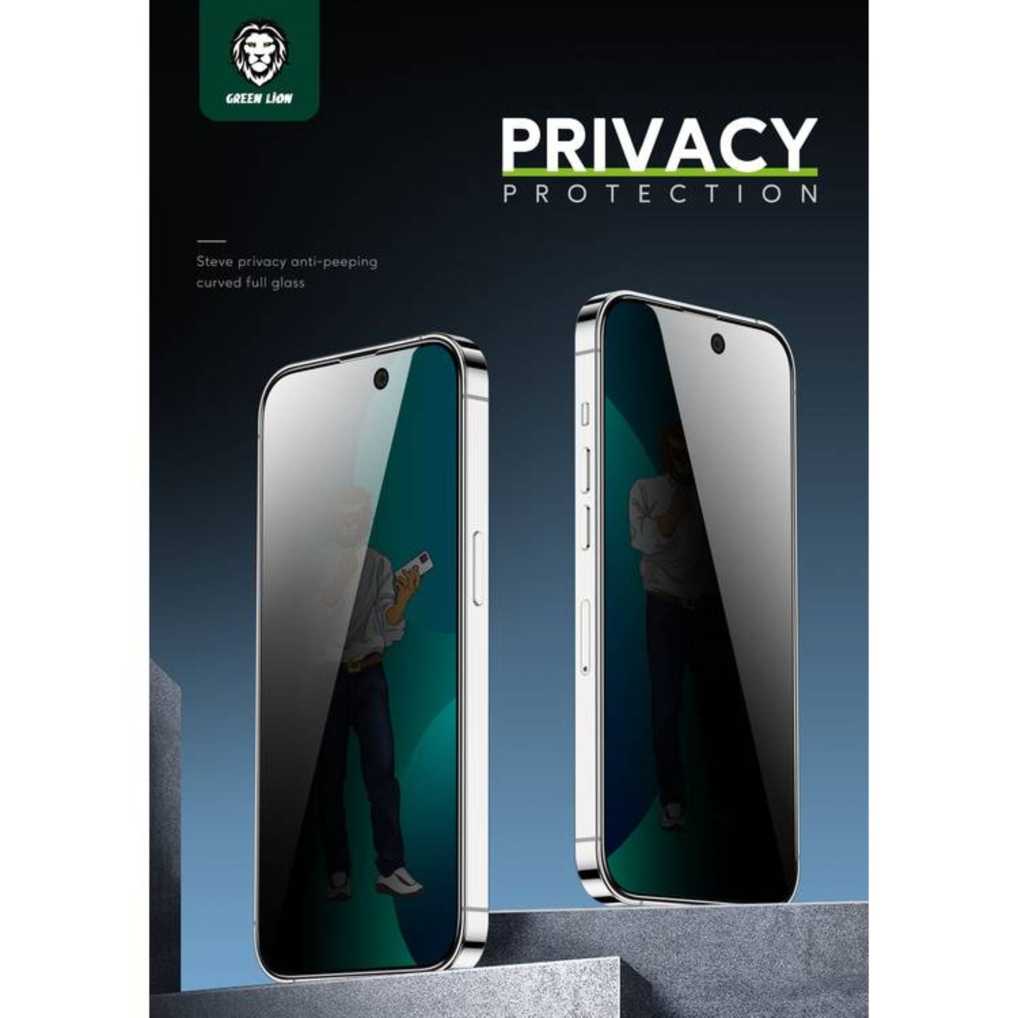 Green Lion 9H Steve Privacy Screen Protector for iPhone 14 Pro Max (6.7"), Anti Scratch, Anti Fingerprint, Highly Responsive - Black