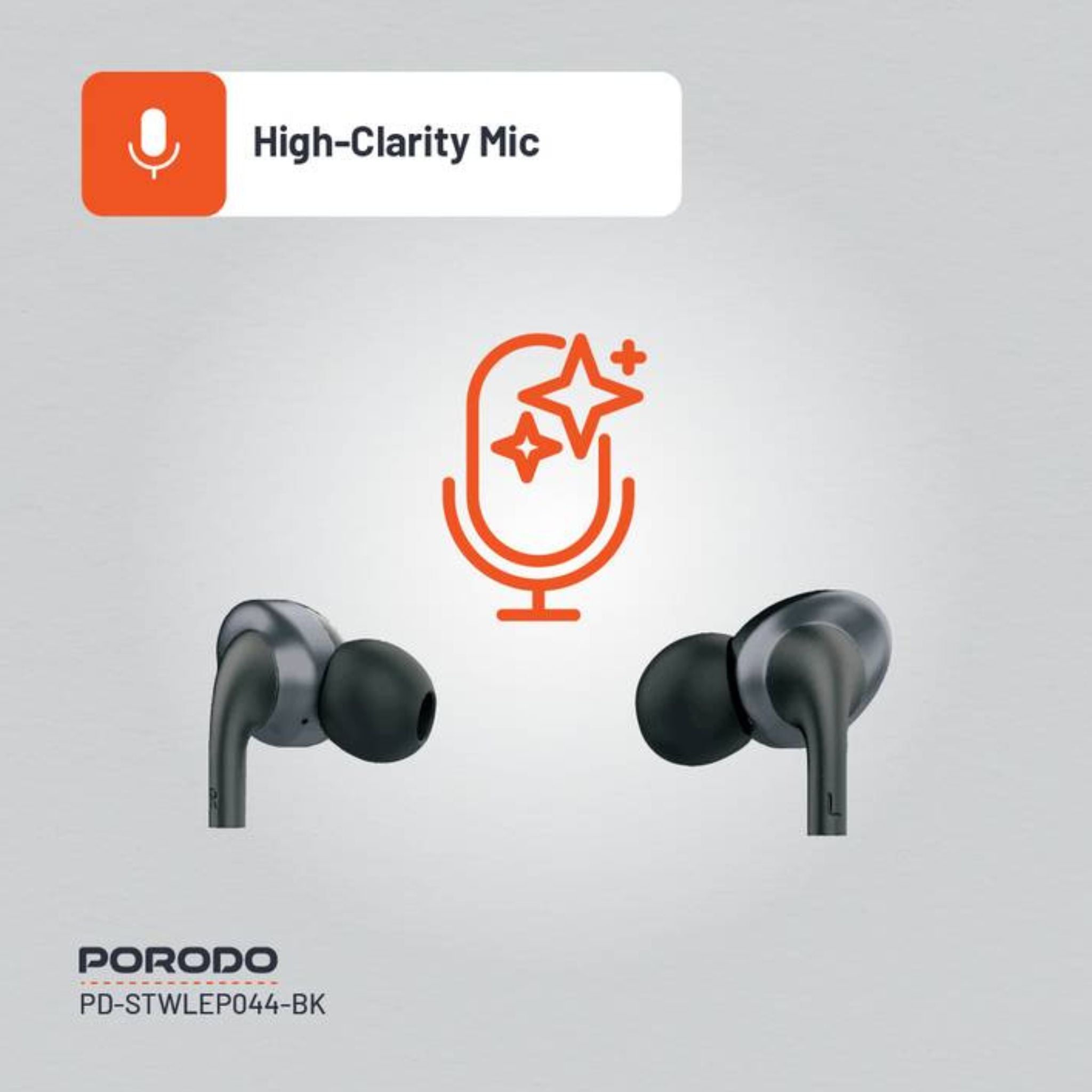 Porodo Soundtec Stereo Earphones, TPE + Metal + ABS Material, Type-C Connection, 1.2m Cable Length, High-Clarity Mic, Crisp Audio - Black