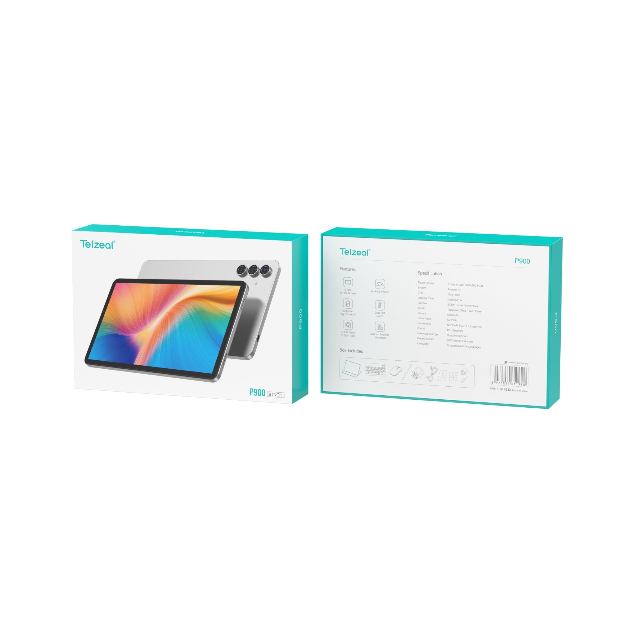 Telzeal P900 12+512GB 5G (1280*800) WiFi Tablet, Android 14, 9-Inch Display, 5000mAh Battery – Green