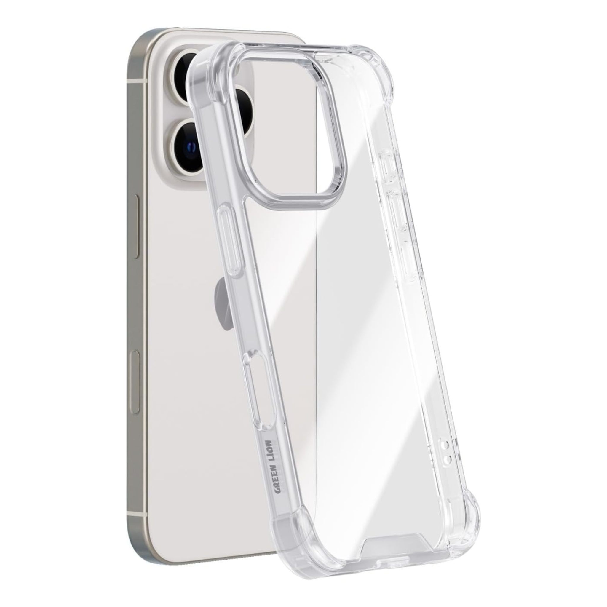 Green Lion Case For iPhone 16 Pro Anti-Shock Bumper Cover, Drop Protection, Camera Protection, Anti Scratch, Hybrid Protection, None-Yellowing Clear Cover, Comfortable Feel, Durable Build - Clear