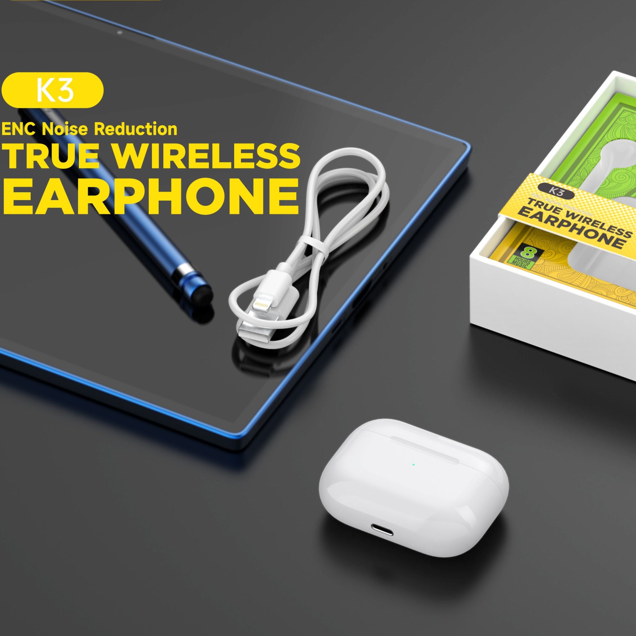 Modio K3 True Wireless Earphones – ENC Noise Reduction, Bluetooth 5.1, In-Ear TWS, High-Quality Audio with Crisp Highs & Deep Bass, User-Friendly Controls, Long Battery Life, Sleek Comfortable White Design