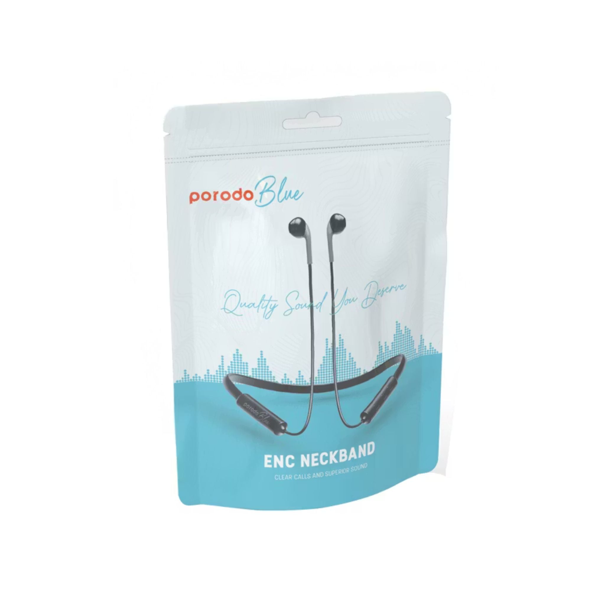 Porodo Blue ENC Neckband Earphones with Deep Bass, Comfortable Fit Design, Compact and Sturdy, 200mAh Battery Capacity, 1.5 Hours Charging Time, 28 Hours Playback Time, Micro USB Charging Port, More than 15m Transmission Distance - Black
