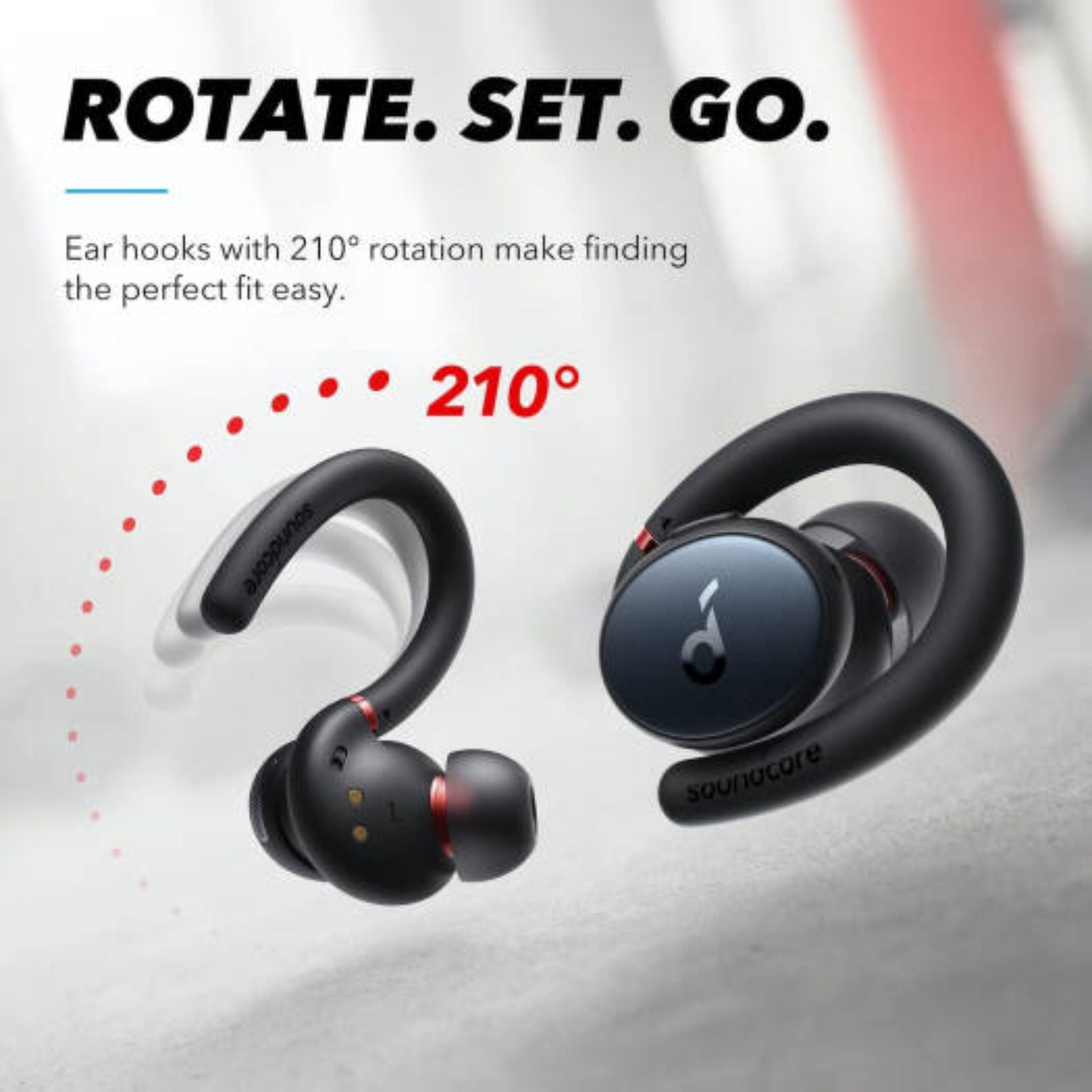 Anker Soundcore Sport X10 Wireless Earbud, 210° Rotatable Ear Hooks, 6 Microphones, Bluetooth 5.2, Up to 32 Hours Playtime, SweatGuard Technology, IPX7-Rated Build, Black | Sport X10