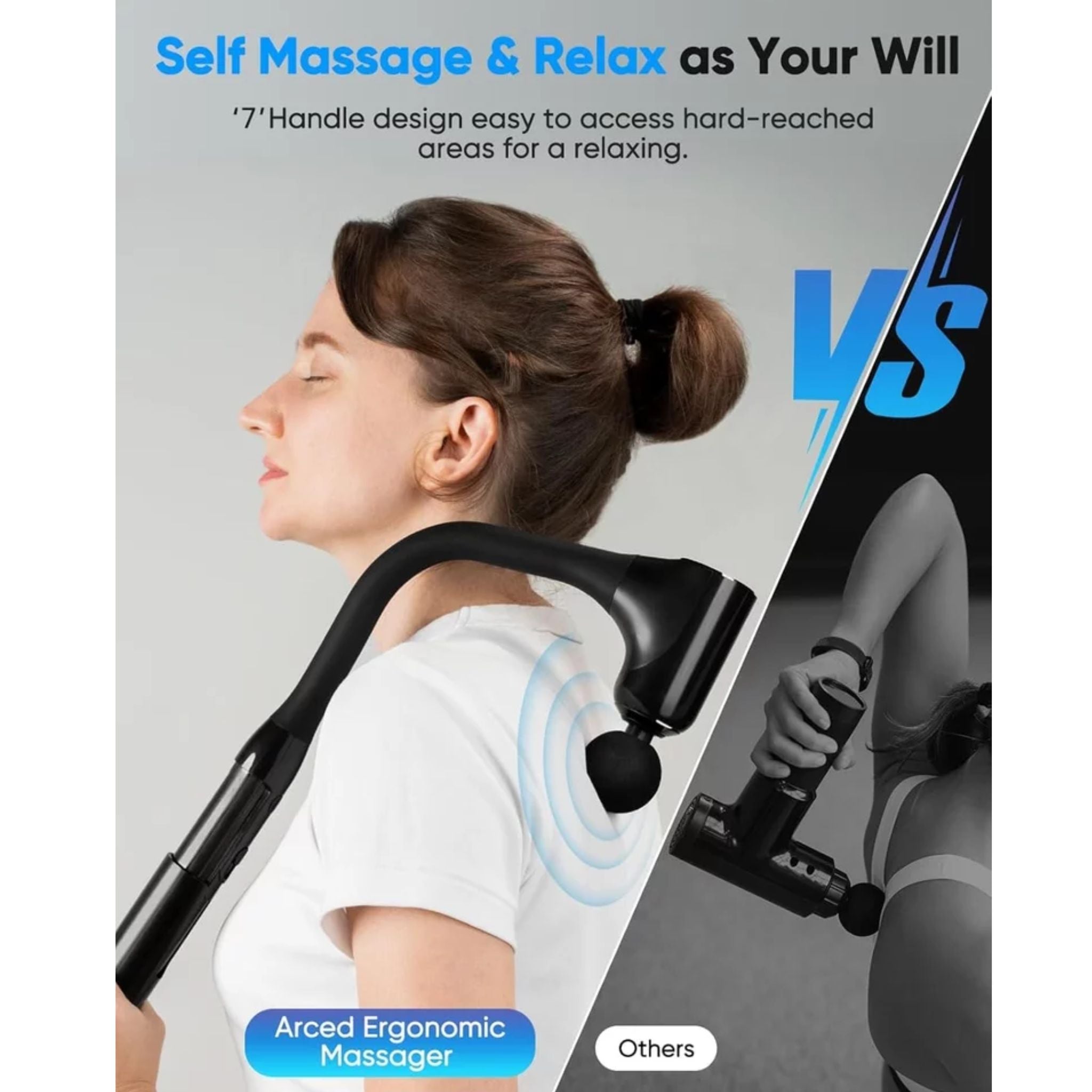 Porodo Lifestyle U-Shaped 4-Head Deep Tissue Massager with 6 Speed Levels, 3 Modes, LCD Display, USB-C Charging, 2000mAh Battery, Ultra-Quiet Ergonomic Design - Black