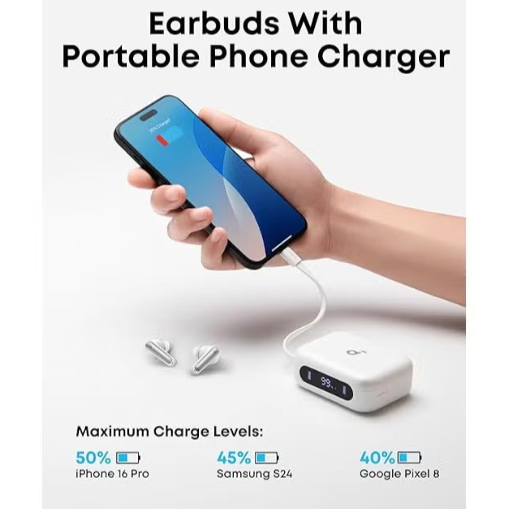 Anker Soundcore P41i Earbud, 11mm Composite Drivers, Adaptive Noise Cancelling, 6 Microphones, Built-in Phone Stand, Al Noise Reduction, 3000mAh Battery Capacity, White | P41i