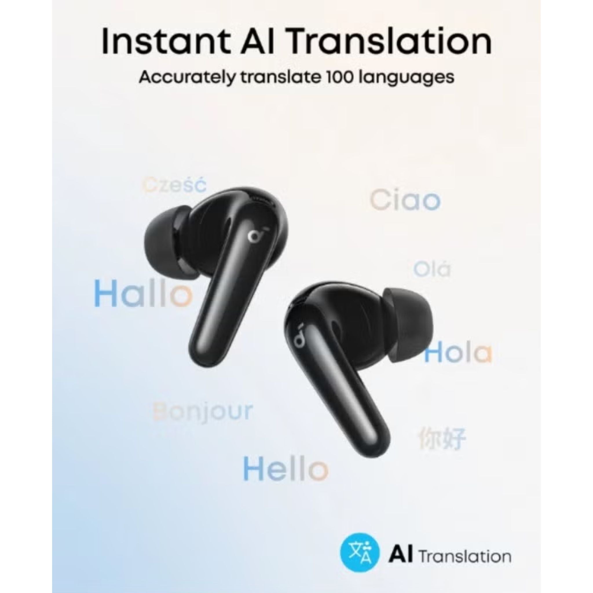Anker Soundcore R60i NC True Wireless Earbud, 11mm Dynamic Drivers, Adaptive Noise Cancellation, Real-Time Language Translation, Up to 50 Hours Playtime, IP55 Water & Dust Resistance, Black | R60i-NC